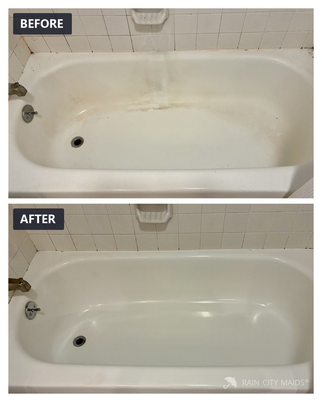 Bathtub before and after cleaning, Kirkland