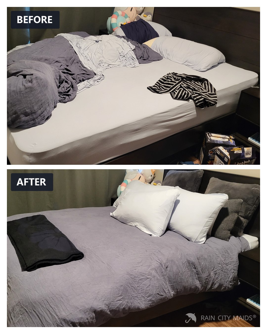 Bedroom before and after cleaning, Kirkland