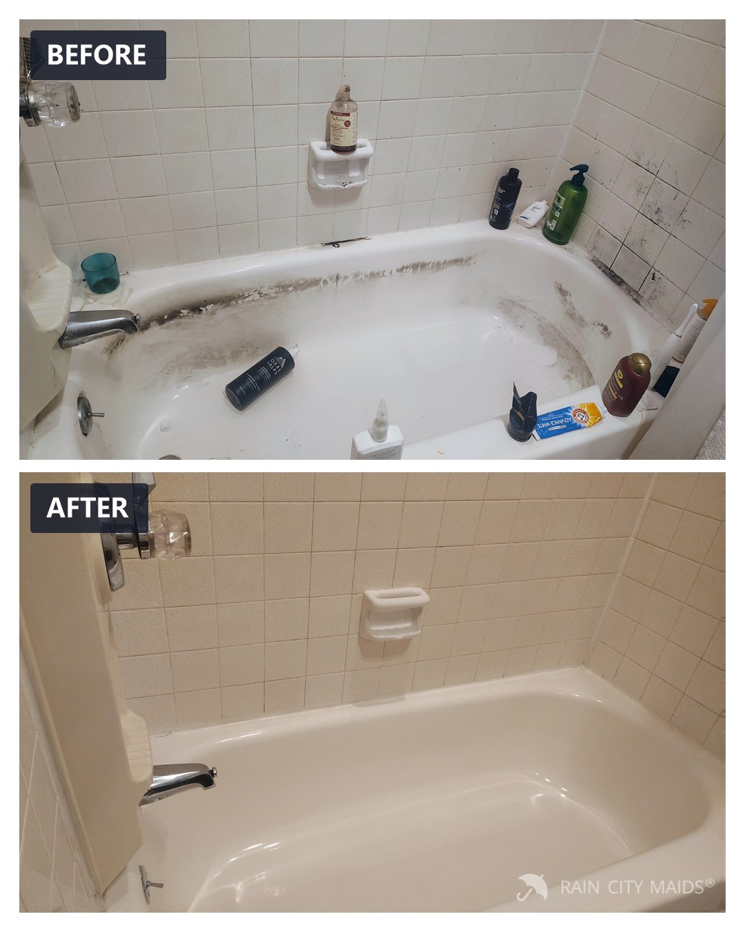Bathtub before and after cleaning, Redmond