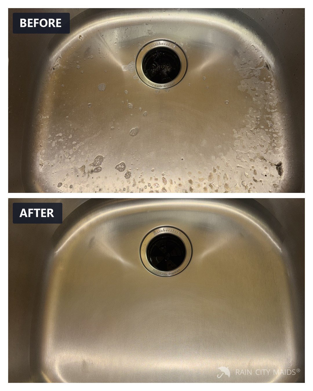 Kitchen sink before and after cleaning, Redmond