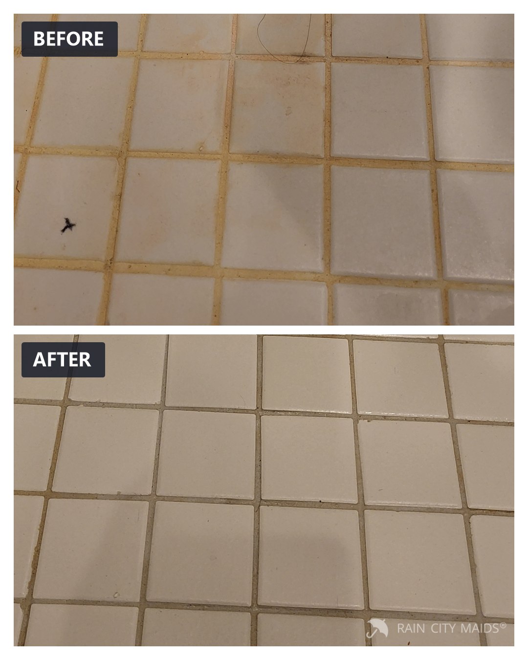 Tile grout before and after cleaning, Kirkland