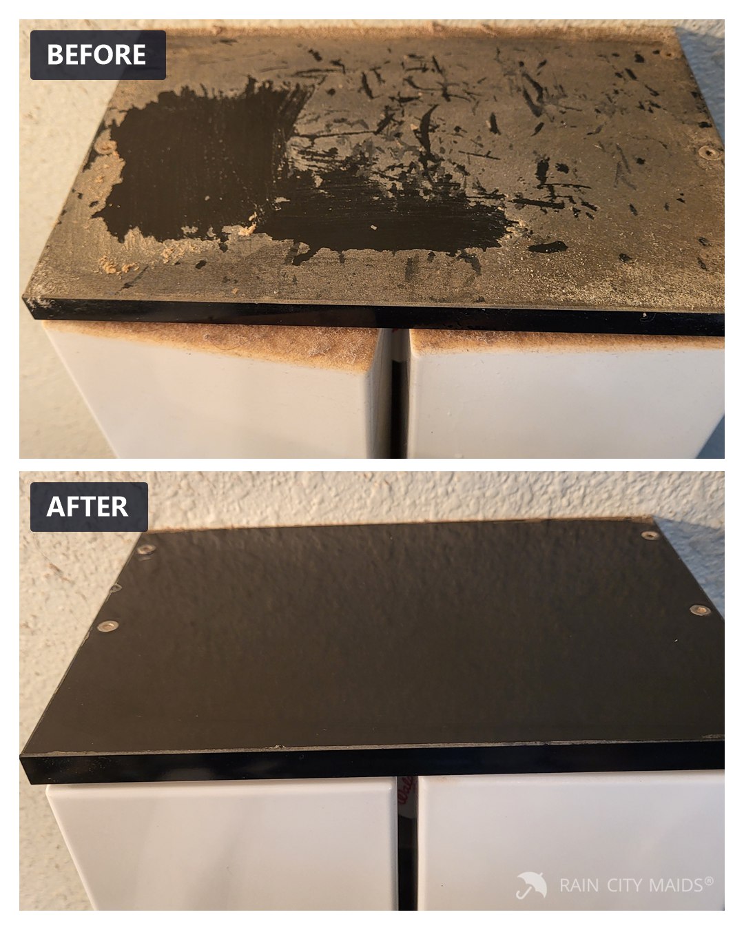 Countertop before and after cleaning, Kirkland